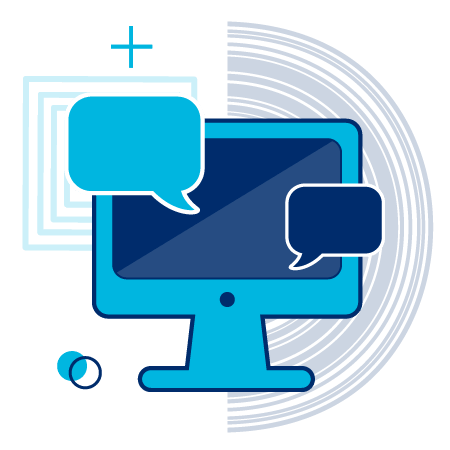 Speech bubbles coming out of a computer